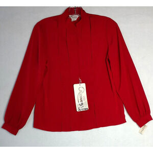 ALEXANDRIA Vintage Silky Blouse Shirt Red Women 10P Made in USA NWT